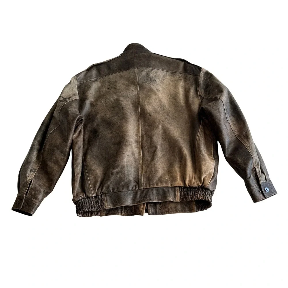 Maquette VTG Distressed Brown Leather‎ Sherpa Fleece Lined Bomber Jacket sz 44